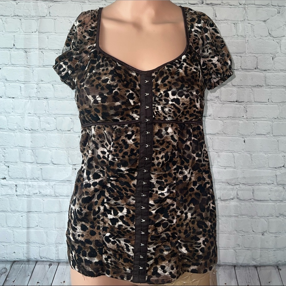 AB Studio Dark Brown Cheetah Print Shirt